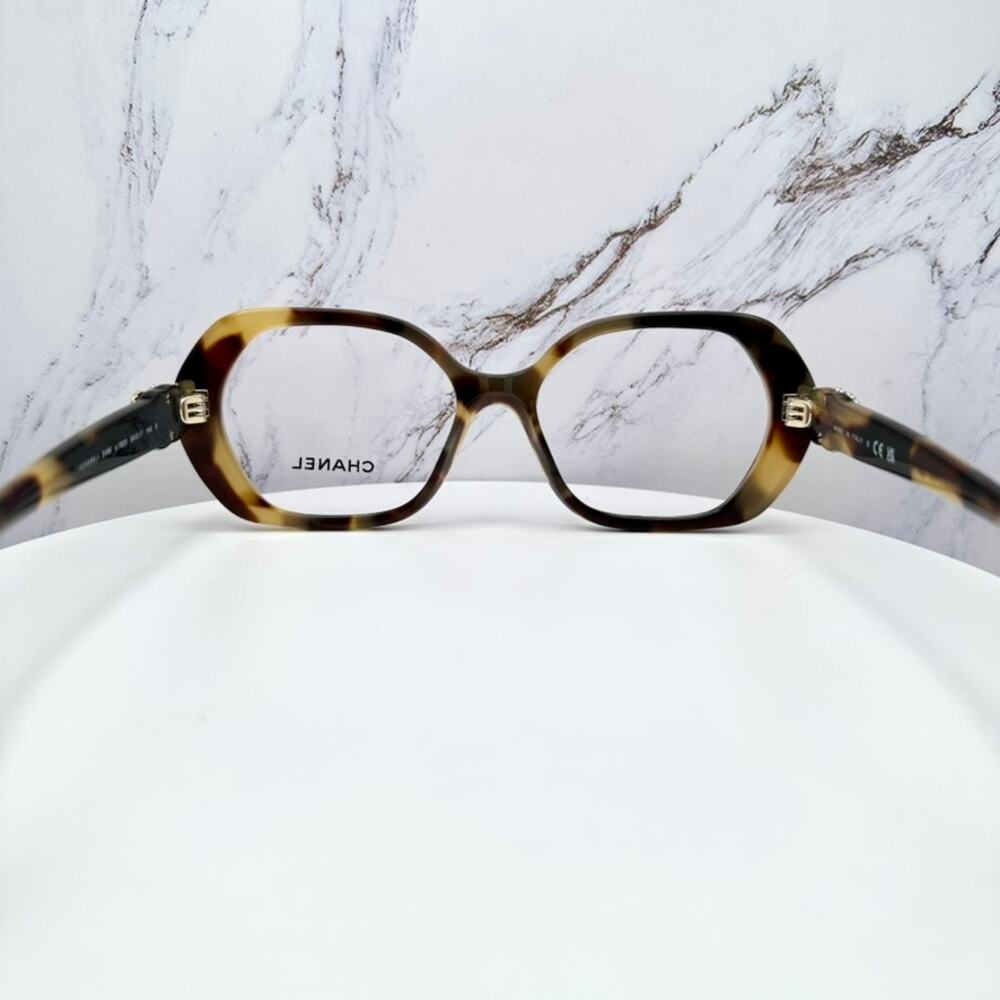 New CHANEL Eyeglasses Brown Gold Chain CC Square Acetate Womens - Picture 13 of 16